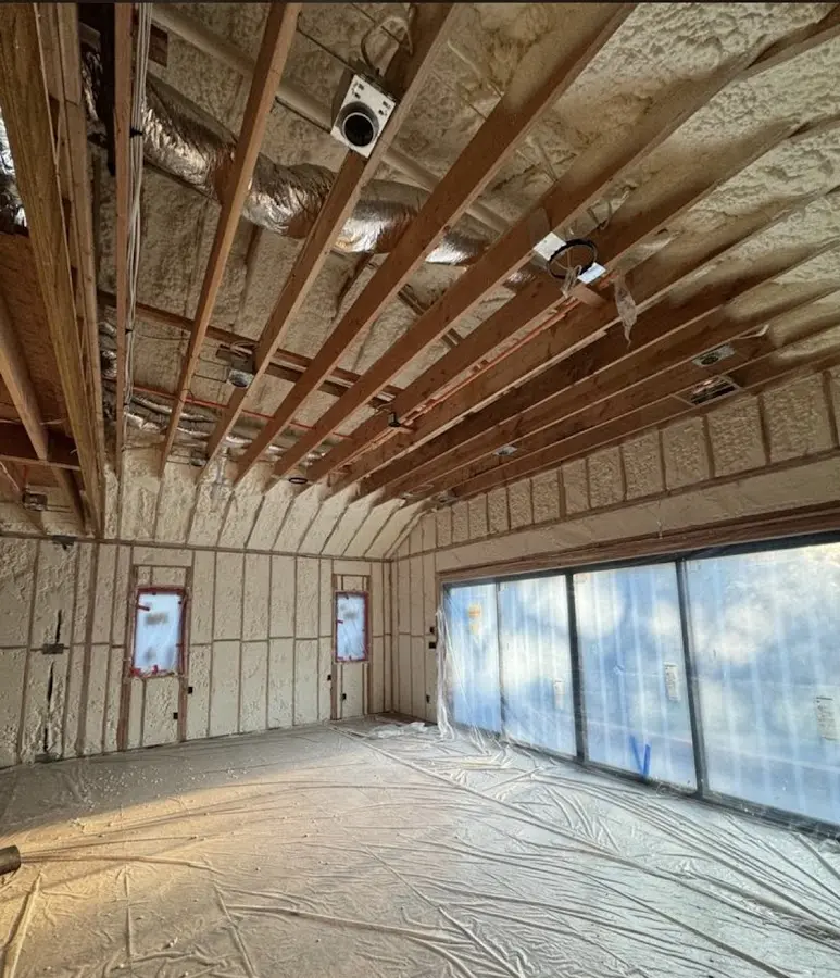 Interior walls and ceiling insulated with spray foam during new construction in Chula Vista